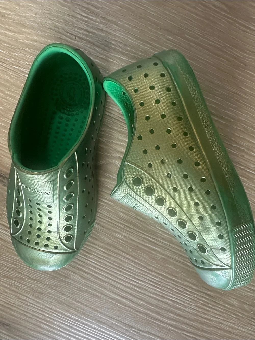 Native Kids Metallic Green Slip-On Water Shoes